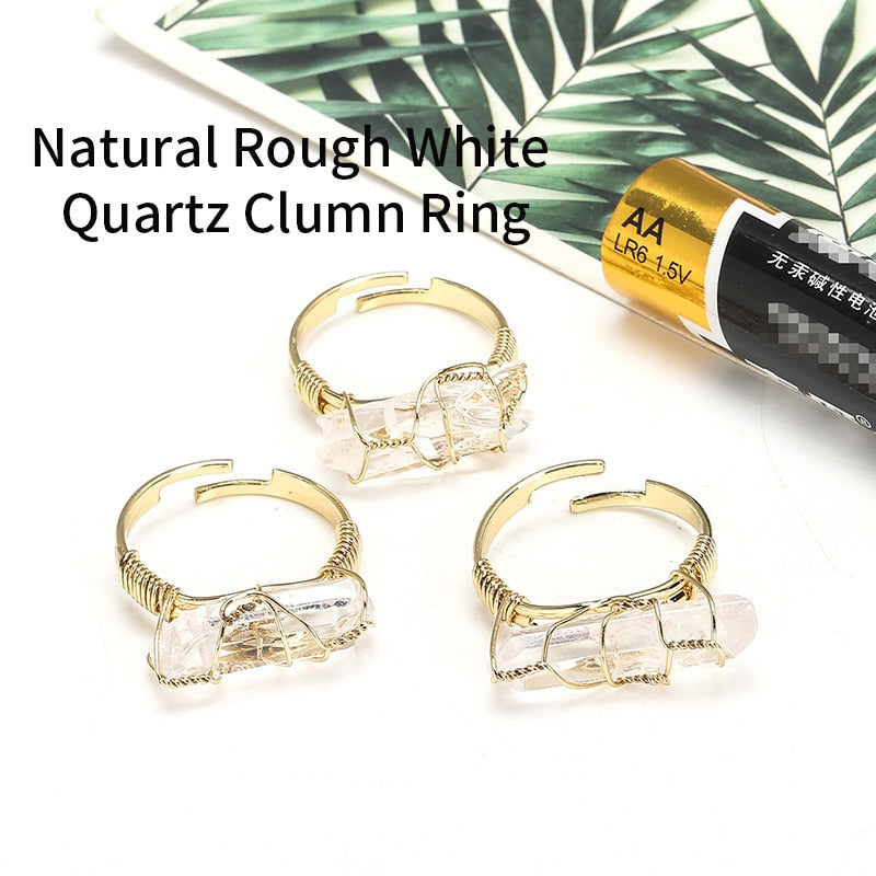 JD Natural Stone Irregular Wire Wrap Women Rings Healing Rough Stone Jewelry Fluorite Fashion Finger Ring Unique Jewelry Female