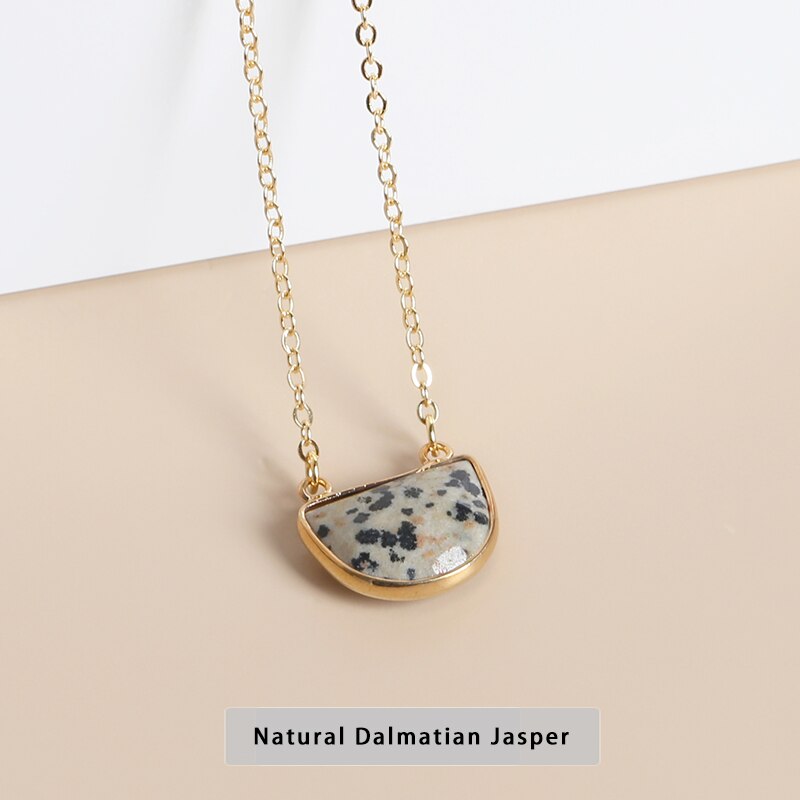 JD Geometric Lapis Lazuli Aventurine Pink Crystal Dalmatian Jasper Clavicle Chain Necklace Pendant For Women Gift 46+5cm