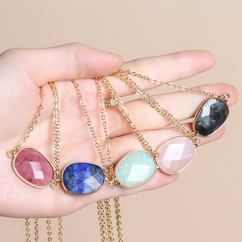 JD Natural Pink Quartz Pendant Elegant Multicolor Candy Faceted Crystal and Stone Pendant Necklace Fashion Women Girls