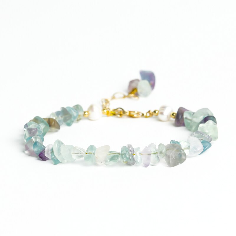 JD Natural Fluorite Crystal Gravel Stone Bracelets women Adjustable Gold Color Chain Chip Beads Bangles Handmade Wrist Jewelry