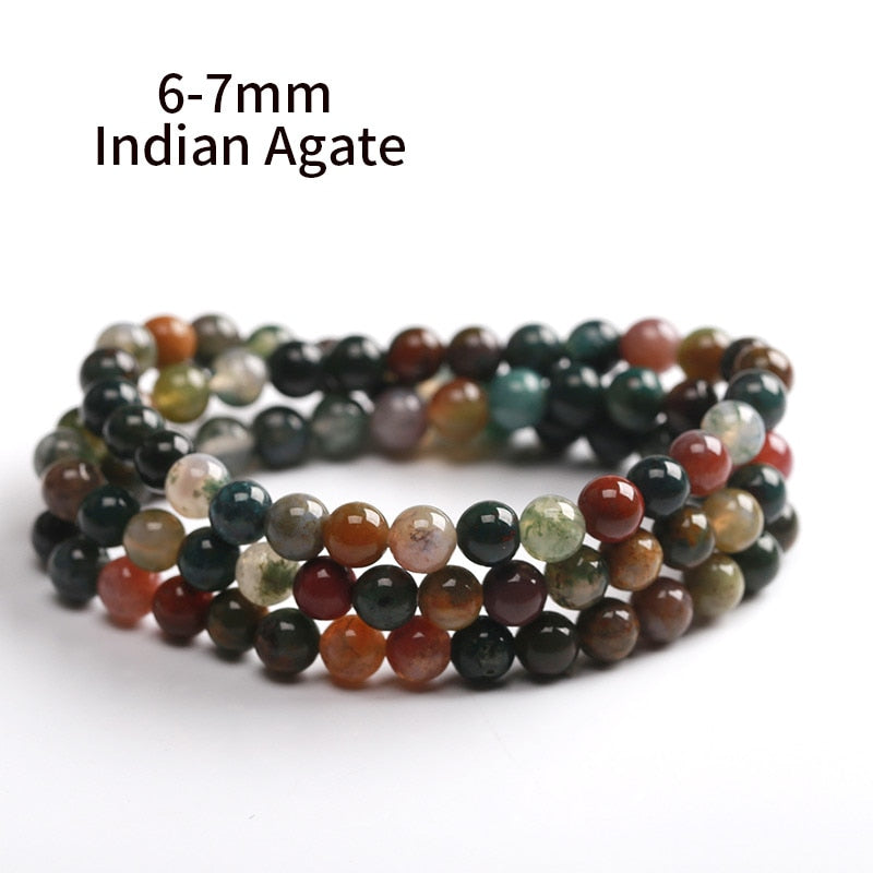 JD 6-7mm Natural Indian Agate Tourmaline Color Crystal Bracelet Buddha Beads Natural Stone Made Colorful Good Quality Multilayer