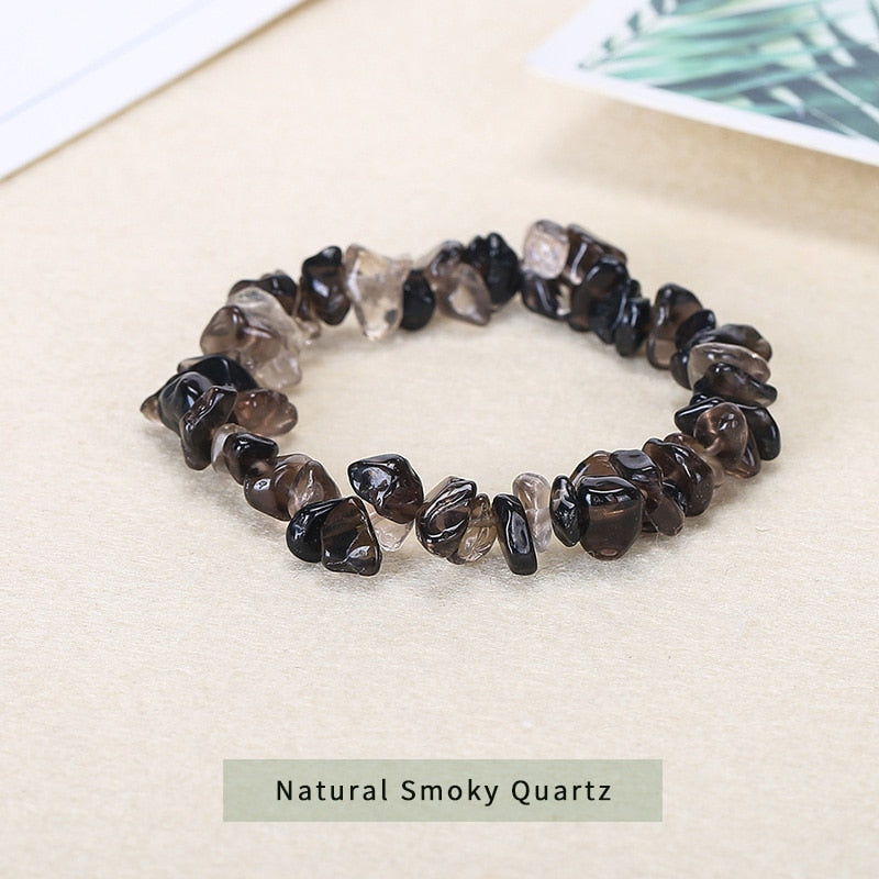 JD Natural Crystal Amethysts Chip Beads Bracelet Irregular Gravel Quartz Bangles Healing Charm Gifts for Women Men Wrist Jewelry