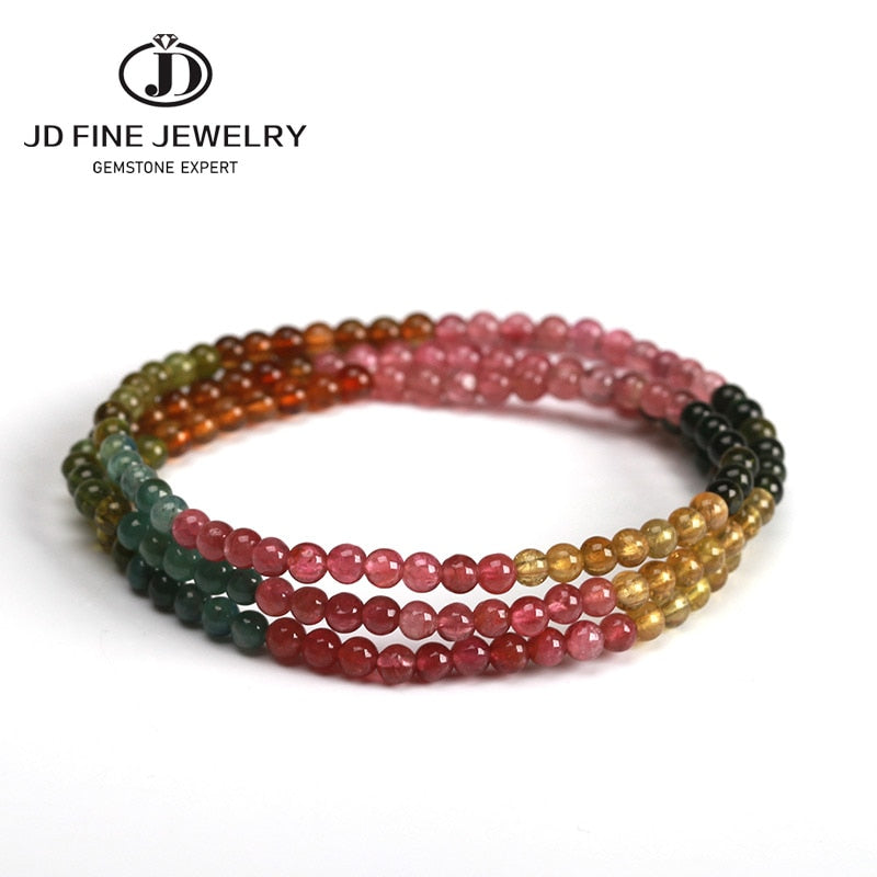 JD 4-5mm Natural Mix Tourmaline Multilayer Bracelet Natural Stone Bead Quartz Bracelet Women Men Fashion Semi-precious Jewelry