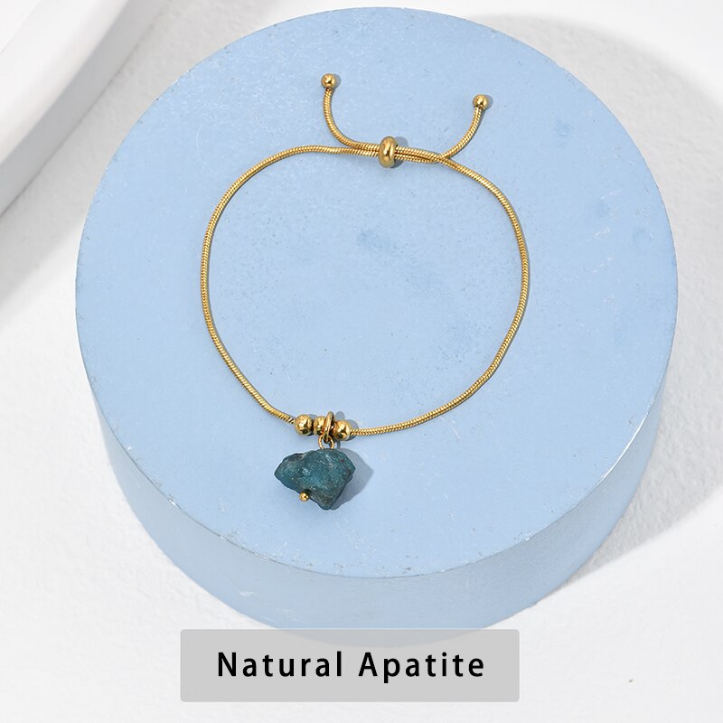 CHANGE BETTER Simple Design Stainless Steel Adjustable Bracelet Women Raw Crystal Stone Pendant Snake Chain Bangles Reiki Gift