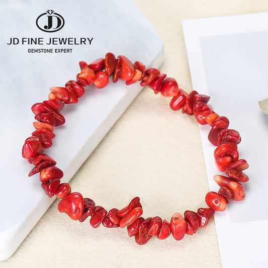 JD Irregular Chips Natural Stone Bracelet Coral Turquoise Beads Quartz Gravel Stretch Bracelets Bangles for Women Girls