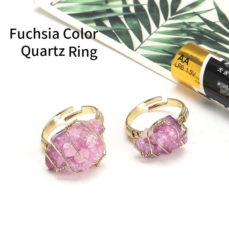 JD Natural Stone Irregular Wire Wrap Women Rings Healing Rough Stone Jewelry Fluorite Fashion Finger Ring Unique Jewelry Female