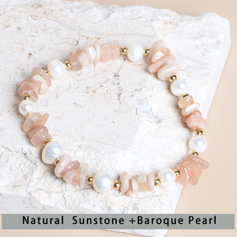 JD Natural Stone Irregular Crystal Stretch Chip Beads Bracelet Garnet Freshwater Pearl Bracelets Bangles For Lady Wholesale