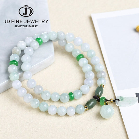 JD Natural Green Myanmar Emerald Jade Pendant Multi-turn Bracelet Buddha Pendant Safety Button Jewelry Men's and Women's Jewelry