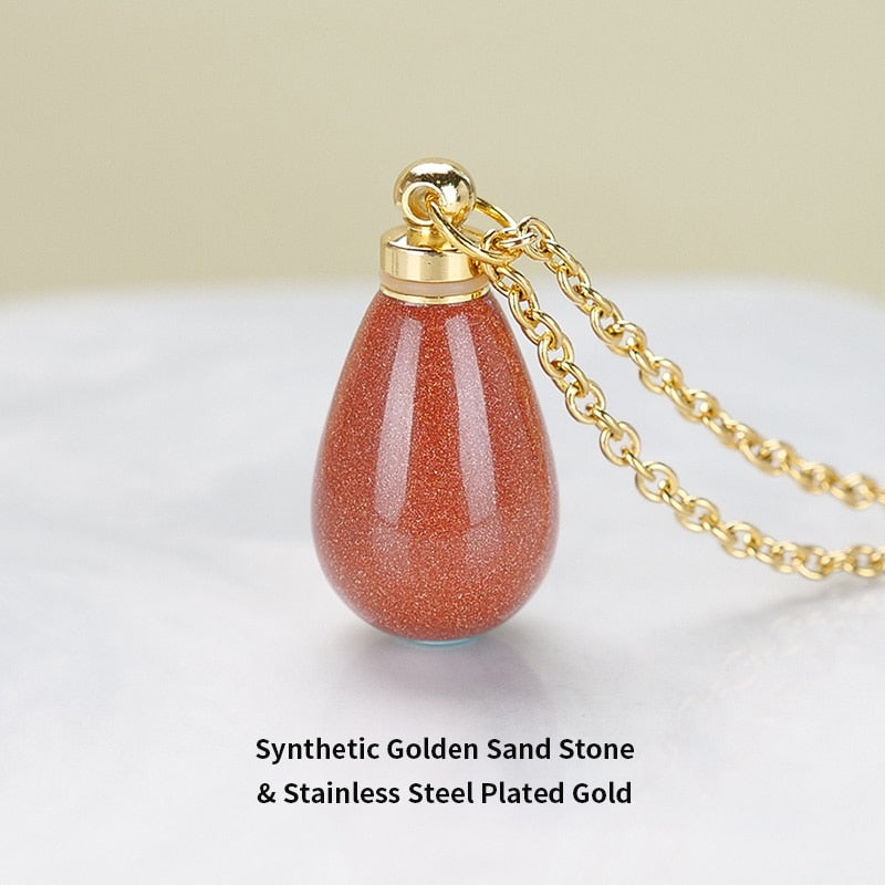 JD Natural Red Jasper Small Perfume Bottle Pendant Necklace Women Colorful Water Drop Essential Oil Bottle Charms Chain Choker