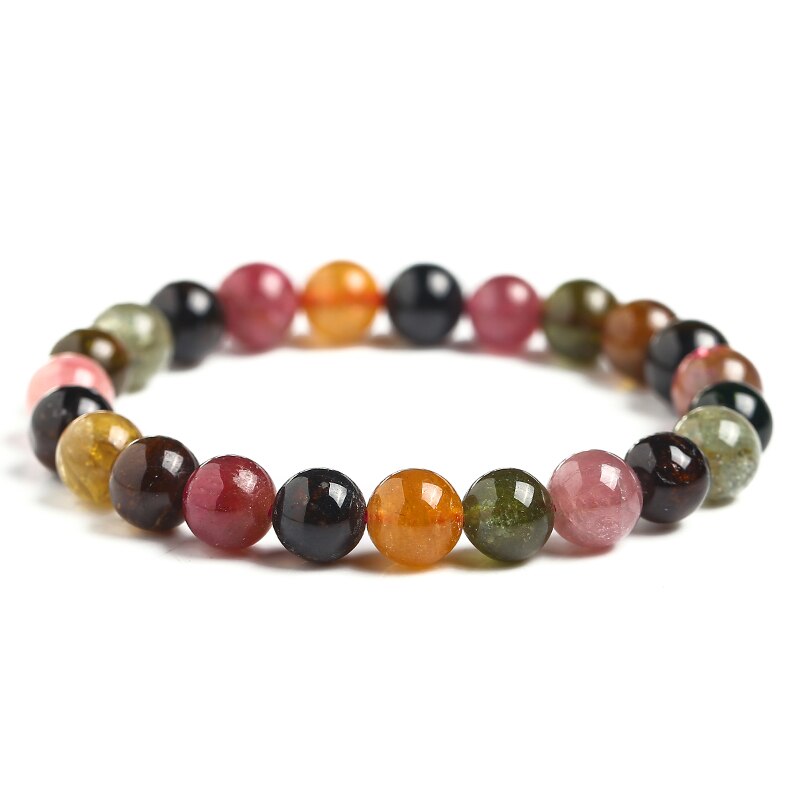 JD 7A Natural Colorful Tourmaline Bracelet Women Round Unique Natural Stone Beads Lucky Agate Bangles Carnelian Jewelry For Gift