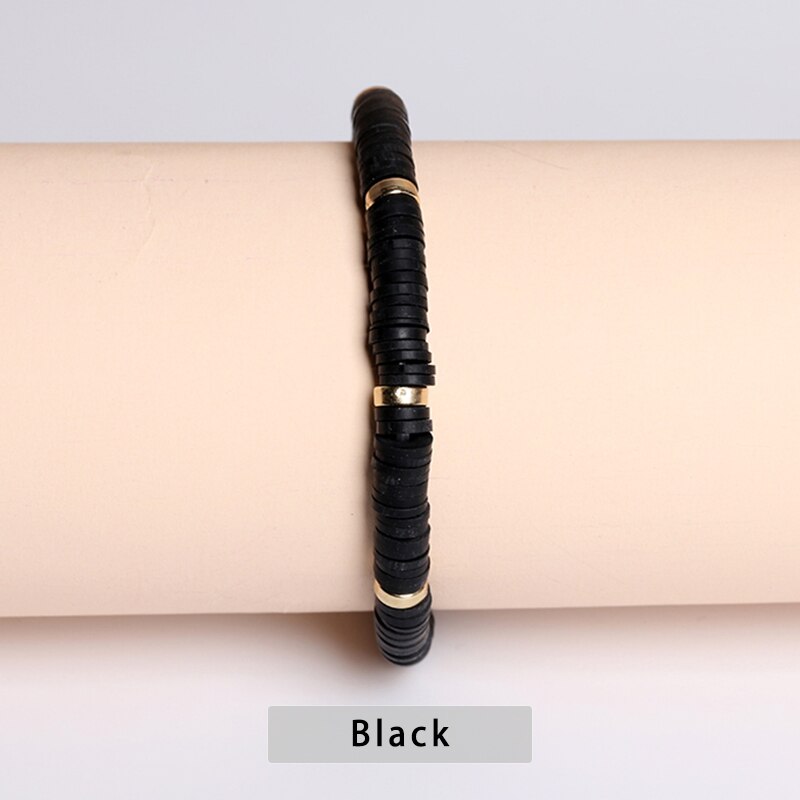 JD Full Color Polymer Clay Disc Beaded Bracelet For Women Fashion Fall Winter Jewelry High Quality Gold Color Beads Gift