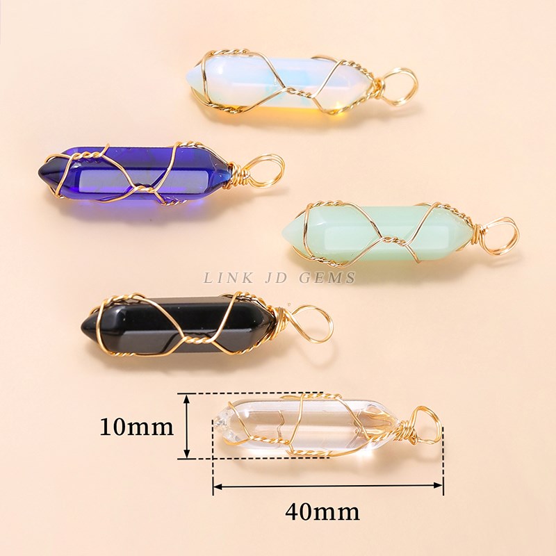 Change Better 5Pcs/lot Mixed Color Glass Hexagonal Wire Wrap Pendant Reiki Healing Charms For Jewelry Making Necklace Earring