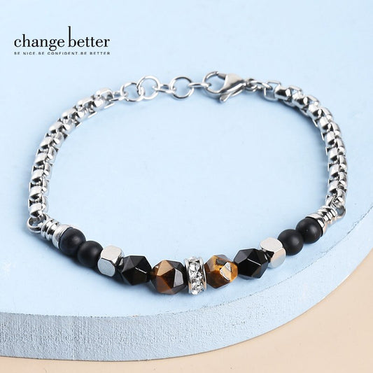 Change Better Natural Yellow Tiger Eye Buddha Bracelet Women Men Chakra Stone Stainless Steel Chain Bangles Handmade Couple Gift