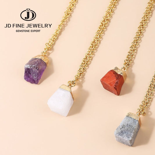 JD Trendy Gold Color Matal & Multicolour Natural Stone Chain Necklace Red Jasper Rock Quartz Pendant Charms Necklaces Wholesale