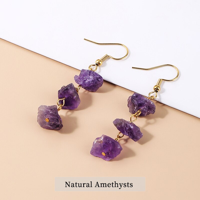 Change Better Natural Raw Stone Pink Quartz Amethyst Dangle Earring Women Rough Citrines Charm Necklace Girls Chain Jewelry Set