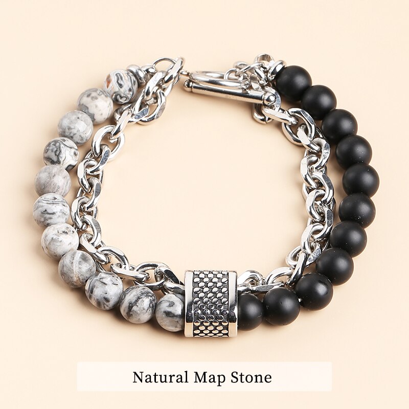 CHANGE BETTER Natural Tiger Eye Men's Beaded Bracelets Classic Stainless Steel Alloy Chain Health Energy Weight Loose Bangles