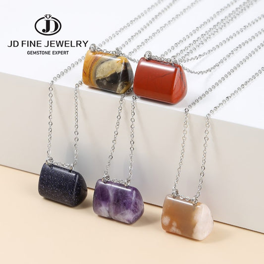 JD Natural Stone Green Aventurine Jaspers Hand Bag Shape Pendant Necklace Women Trendy Healing Charm Beautiful Gemstone Jewelry