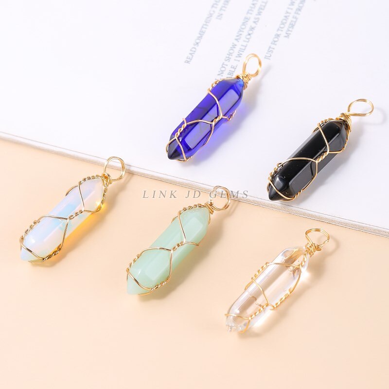 Change Better 5Pcs/lot Mixed Color Glass Hexagonal Wire Wrap Pendant Reiki Healing Charms For Jewelry Making Necklace Earring