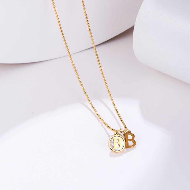 CHANGE BETTER Natural Shell Inital Necklace Women Mother Of Pearl Letter B Pendant Gold Color Titanium Chain Link Choker Jewelry