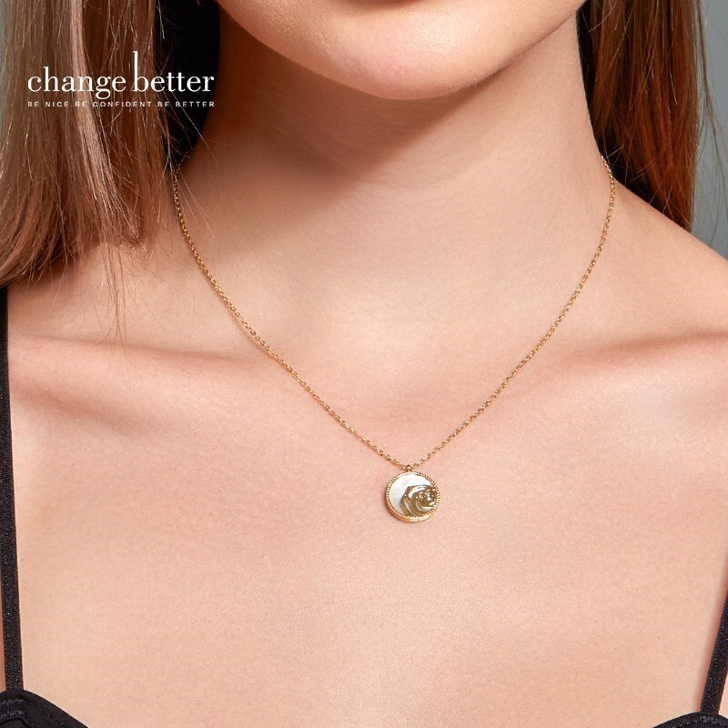 Change Better Stainless Steel White Seashells Rose Jewelry Chain Necklace Women Gift Wedding Party Pendant Gold Color Choker