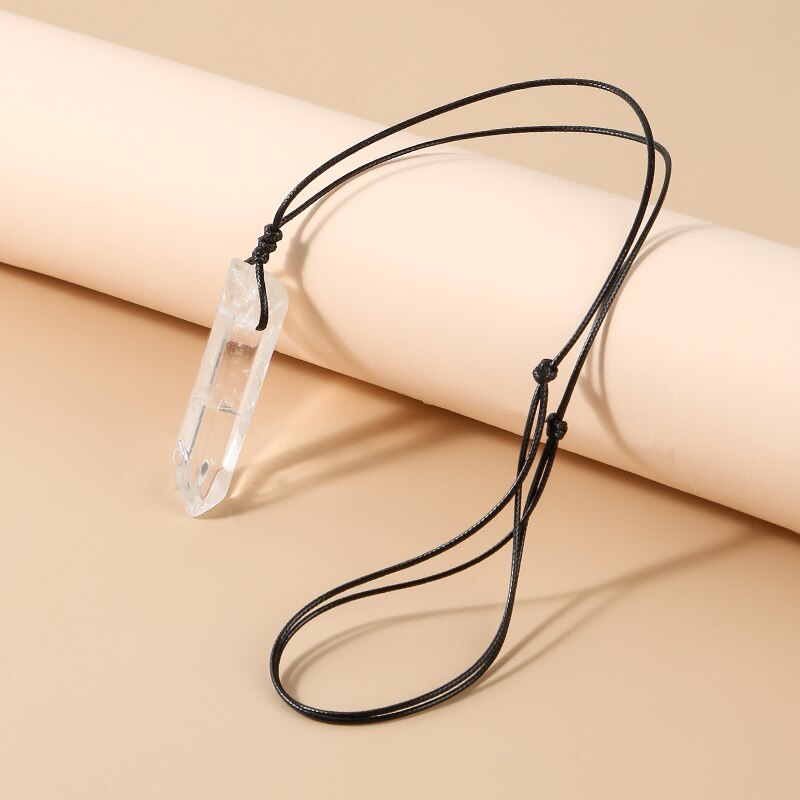 JD Natural Rock Crystal Stone Column Pendant Necklace For Women Fashion White Clear Quartz Healing Weave Jewelry Summer Gifts