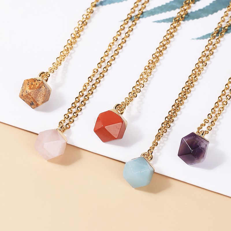 JD 8mm Natural Stone Pendants Faceted Cube Shape Colorful Pendant Making for Charms Jewelry Necklace Gift for Women