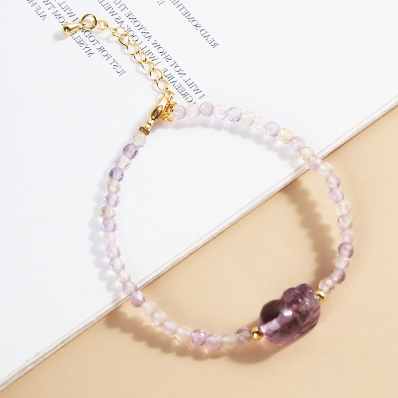 JD 3mm Thin Cute Beads Crystal Pixiu Bracelets Women Trendy Natural Pink Quartz Handmade Gold Color Chain Wrist Jewelry Gifts