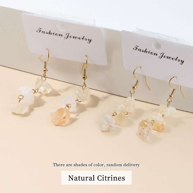 Change Better Natural Raw Stone Pink Quartz Amethyst Dangle Earring Women Rough Citrines Charm Necklace Girls Chain Jewelry Set