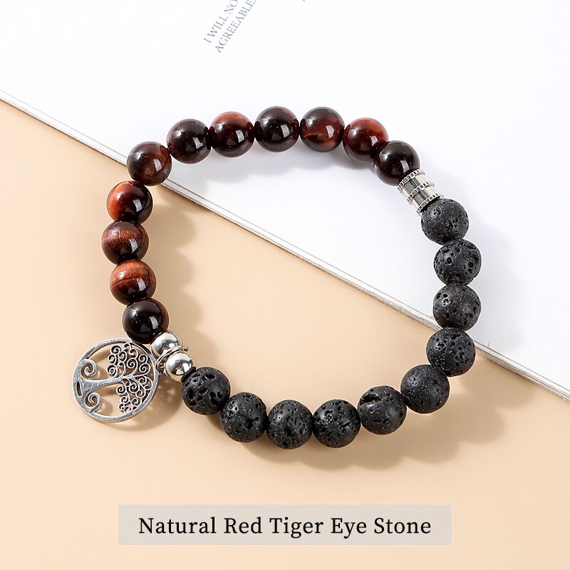 Change Better Natural Stone Beads Tree of Life Pendant Bracelets Men Women Charm Lava Stone Yoga Energy Wristband Jewelry Gift