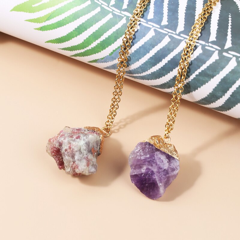 JD Natural Amethyst Rough Stone Pendant Diy Purple Crystal Druzy Necklace Irregular Healing Reiki Crystal Quartz Choker For Wome