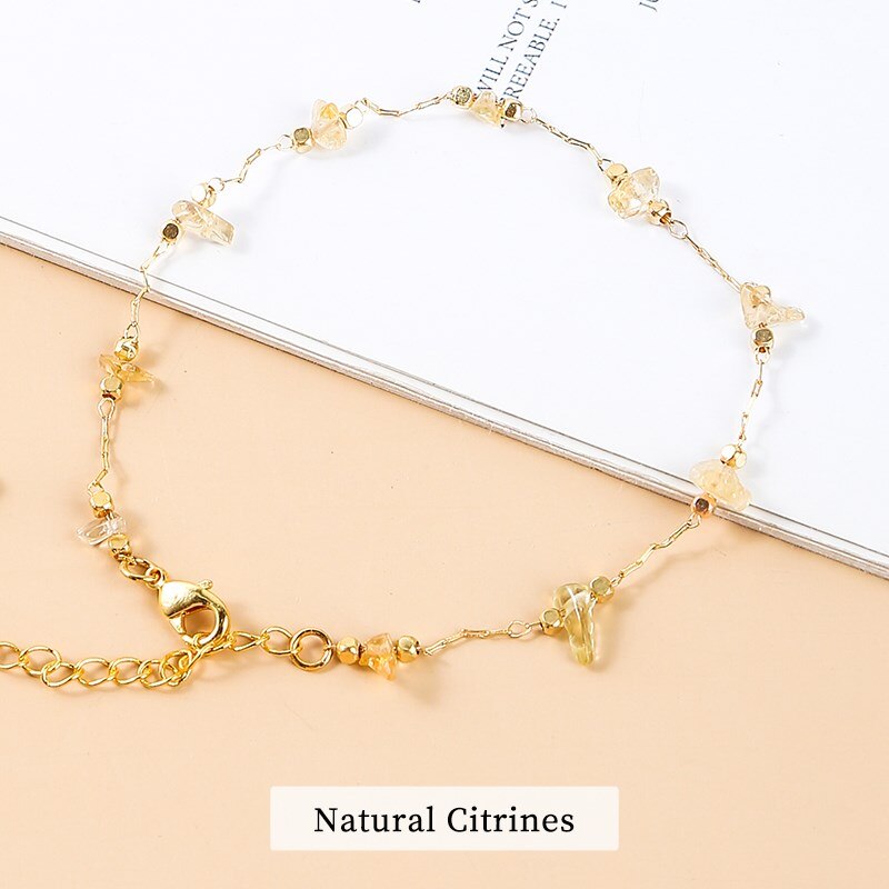 JD Natural Citrines Gravel Stone Bracelets For Women Trendy Minimalist Gray Moonstone Crystal Bead Bangles Adjustable Wristband