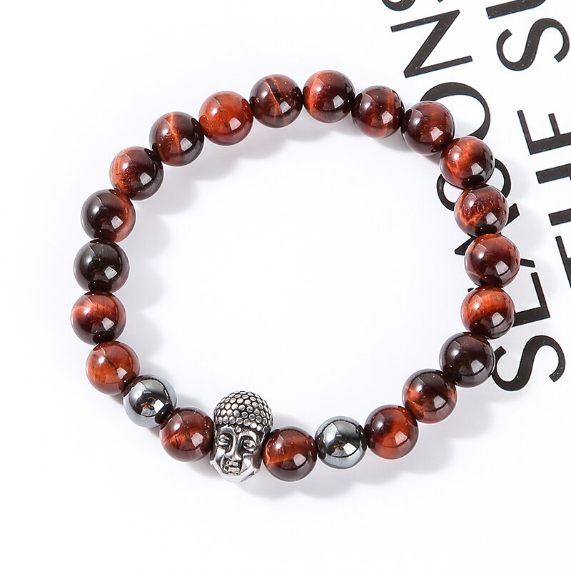 Change Better Buddha Head Bracelets Natural Hematite Tiger Eye Beads Bangle Handmade Elastic Yoga Energy Jewelry For Men Women