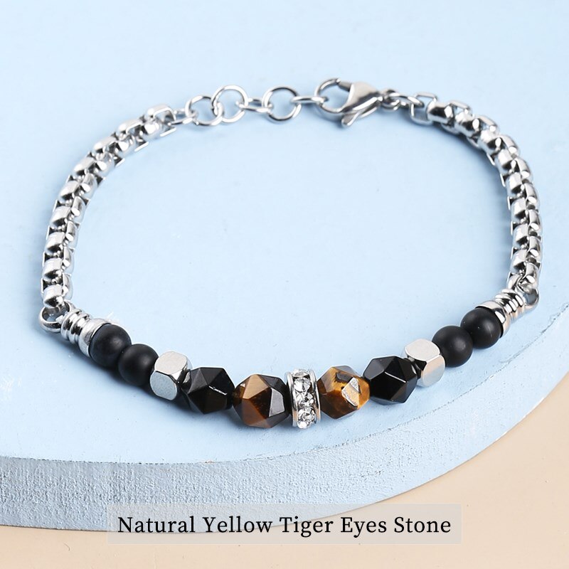 Change Better Natural Yellow Tiger Eye Buddha Bracelet Women Men Chakra Stone Stainless Steel Chain Bangles Handmade Couple Gift