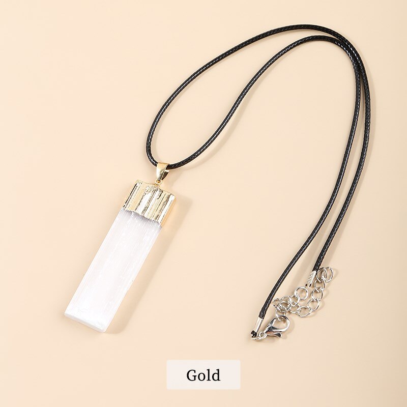 JD Natural Rectangle Plaster Gypsum Ore Pendants Necklace Women Fahion Personality Gold Plated Square Healing Jewelry Necklace