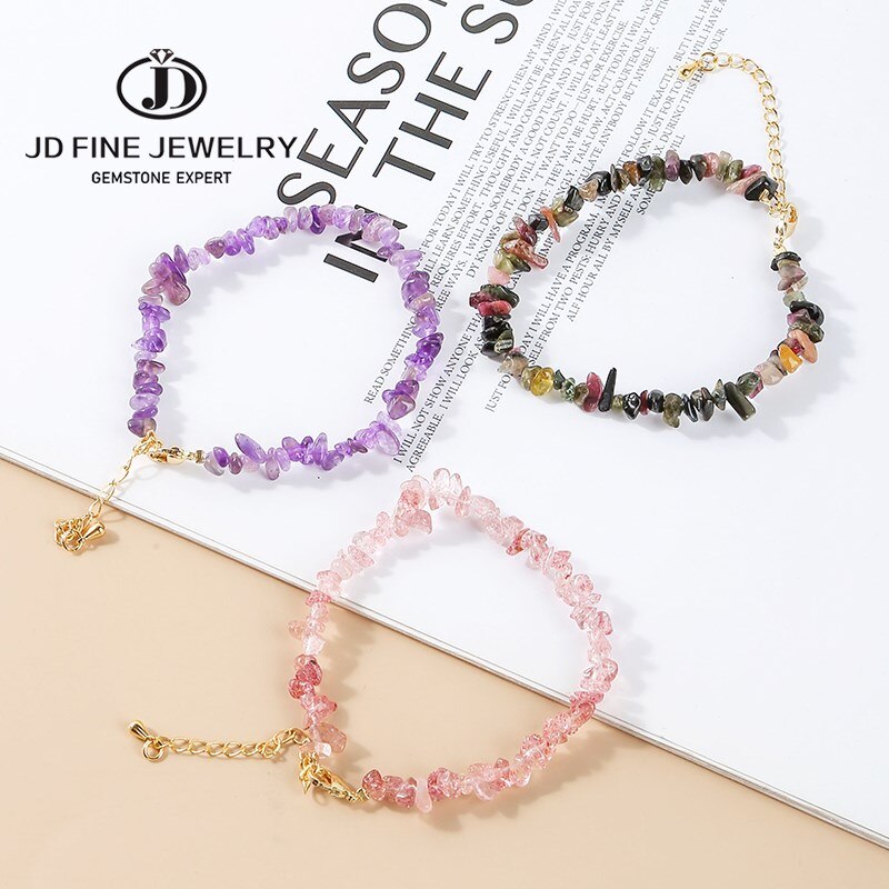 JD Natural Stone Chips Crystal Bracelet Women Amethysts Tourmaline Gravel Adjustable Bangles For Girls Reiki Healing Gifts