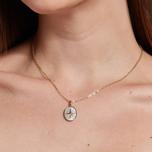 Change Better Natural White Shell Eight-Pointed Star Oval Pendant Necklace Women Bohe Gold Color Titanium Steel Chain Choker