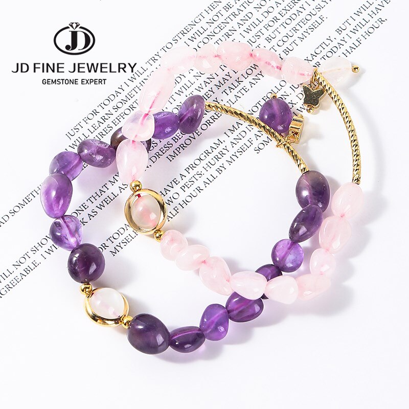 JD Natural Crystal Smooth Irregular Gravel Bead Bracelets Women Elegant Lucky Beads Healing Charm Wristband Girls Bangles Gifts