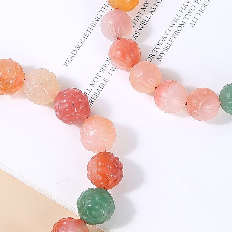 JD Natural Stone Yanyuan Agate Lotus Carved Beads Bracelet Women Lucky Four-Leaf Clover Crystal Healing Bangles Girls Jewelry