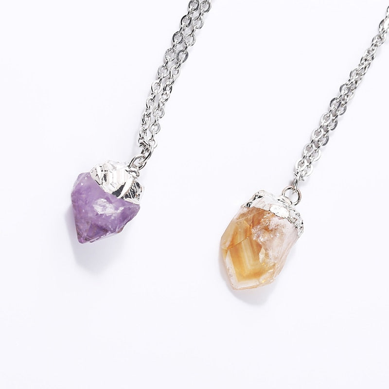 JD Initial Stone Pendant Genuine Crystal Rough Stone Citrine Amethyst Edged DIY Charm Stone Necklace Assorted Color to Choose