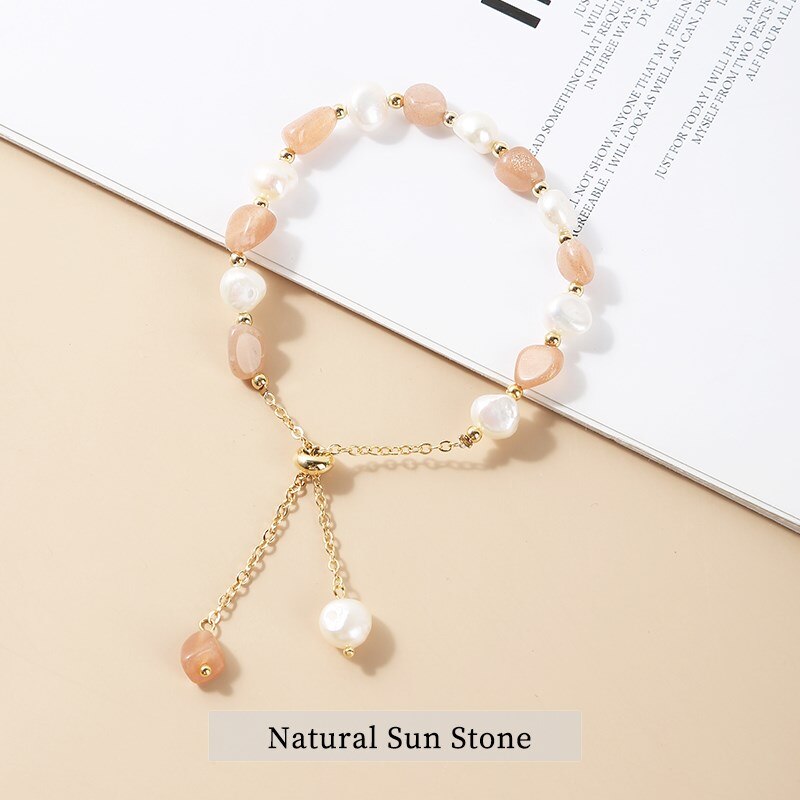 JD Irregular Natural Amethysts Pearl Pendant Bracelet Women Sweet Green Aventurine Gold Color Adjustable Charm Bangles Jewelry