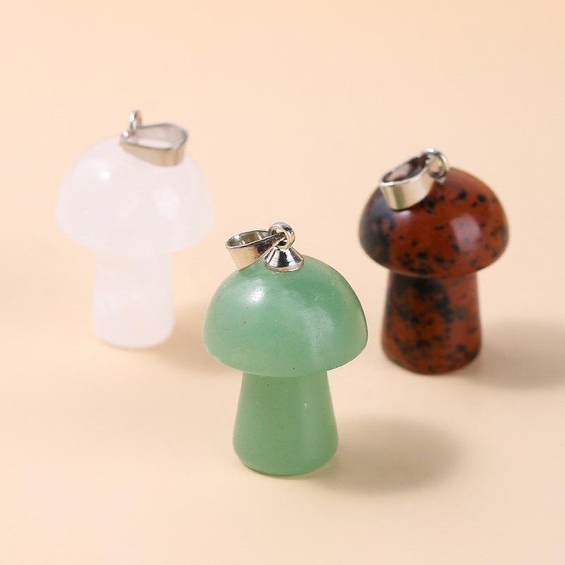 Change Better 3 Pcs Natural Stone Mushroom Shape Pendant Pink Quartz Green Aventurine for Jewelry Making Necklace Accessory