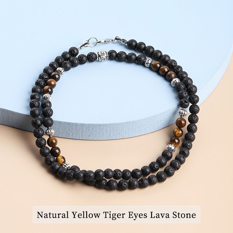 JD New Fashion Bohemian Lava Stone 7 Chakra Multi-Layer Bracelet Spiritual Men Rosary Prayer Tiger Eyes Beaded Yoga Bangles Gift