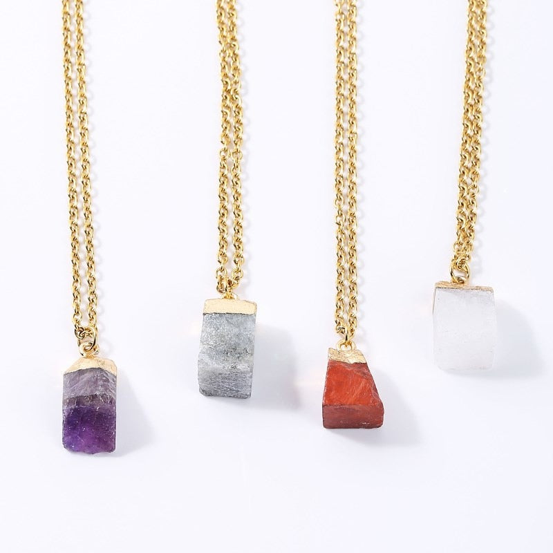 JD Trendy Gold Color Matal & Multicolour Natural Stone Chain Necklace Red Jasper Rock Quartz Pendant Charms Necklaces Wholesale