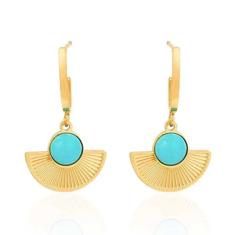 Change Better Stainless Steel Turquoise Earring Women Trendy Natural Stone Personalized Gold Color Fan-shaped Jewelry Gifts