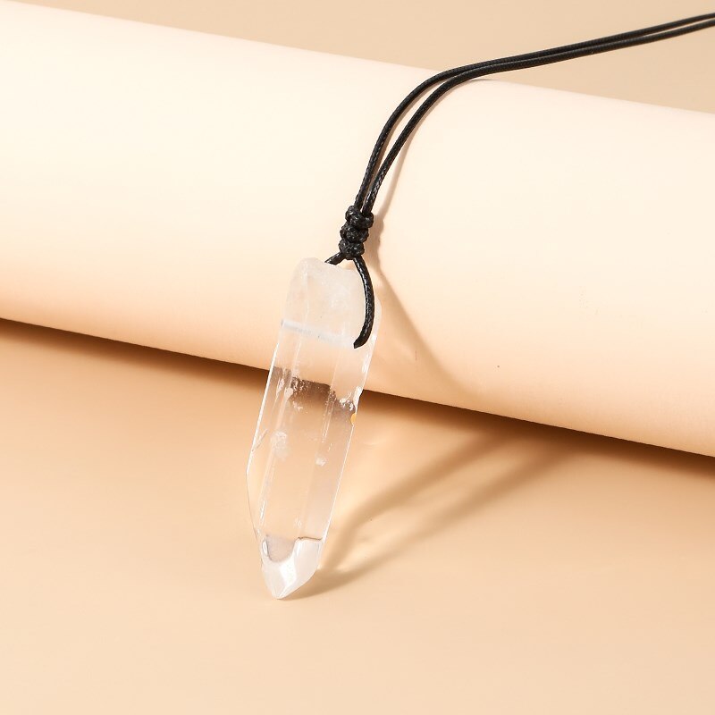 JD Natural Rock Crystal Stone Column Pendant Necklace For Women Fashion White Clear Quartz Healing Weave Jewelry Summer Gifts