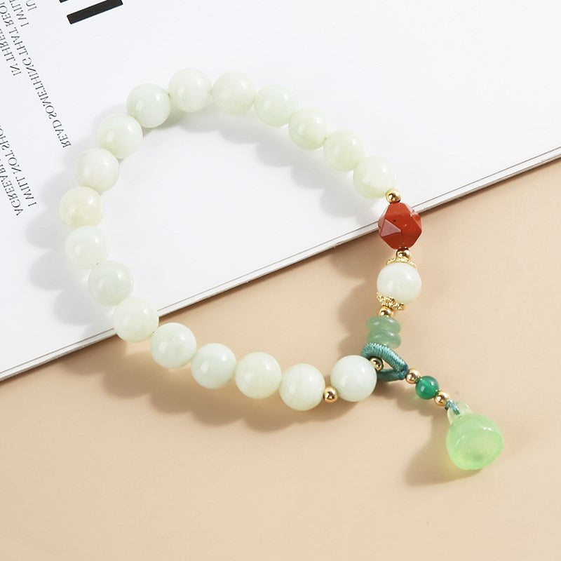 JD Natural 8mm Mountain Jade Lotus Charm Bracelets Women High Quality Chalcedony Stone Rope Bangles Girls Summer Wristband Gifts