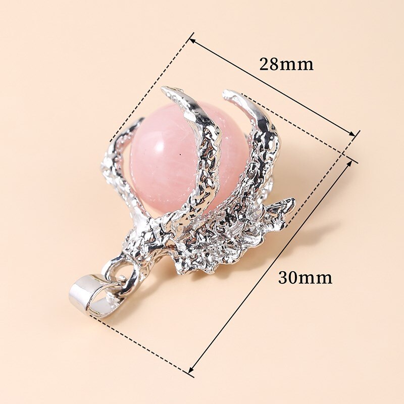 Change Better Natural Pink Quartz Dragon Claw Wraps Alloy Pendants Women Round Bead Charms Diy Handmade Necklace Jewelry Making