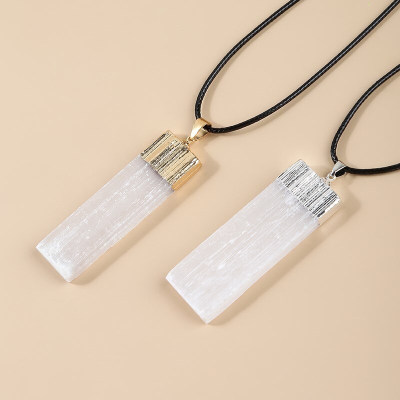 JD Natural Rectangle Plaster Gypsum Ore Pendants Necklace Women Fahion Personality Gold Plated Square Healing Jewelry Necklace