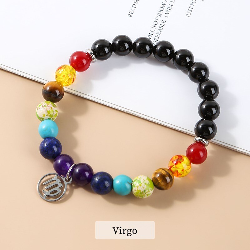 JD Seven Chakras 12 Constellations Energy Bracelet Men Women Trendy Natural Beads Reiki Healing Yoga Wristband Friendship Gifts