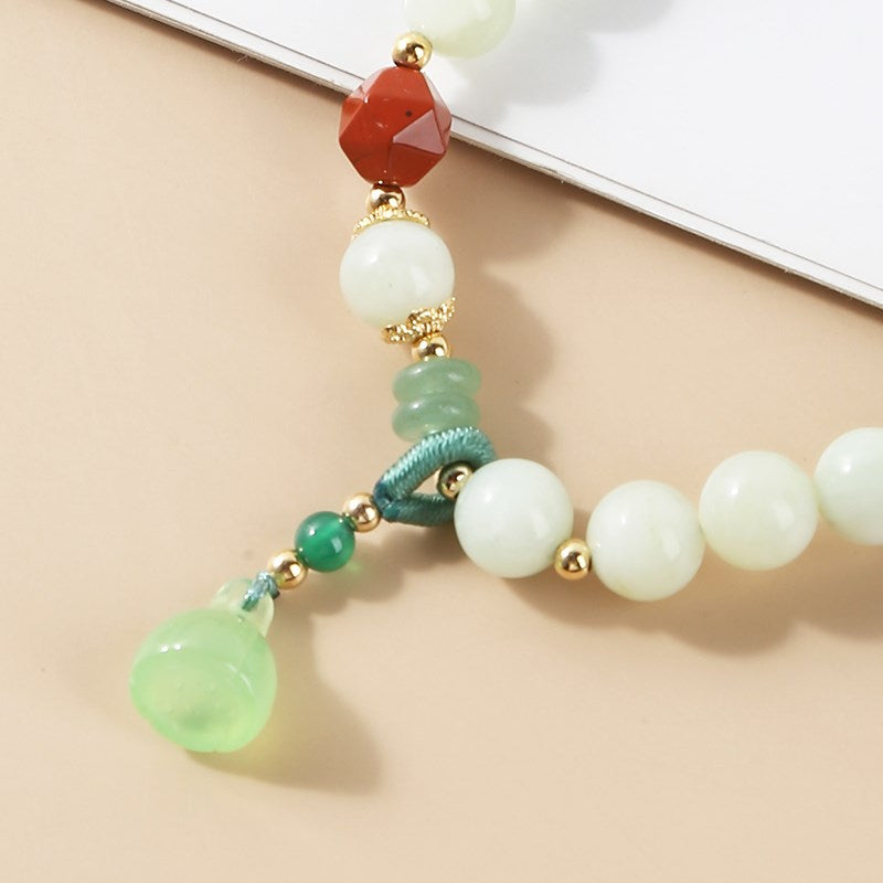 JD Natural 8mm Mountain Jade Lotus Charm Bracelets Women High Quality Chalcedony Stone Rope Bangles Girls Summer Wristband Gifts